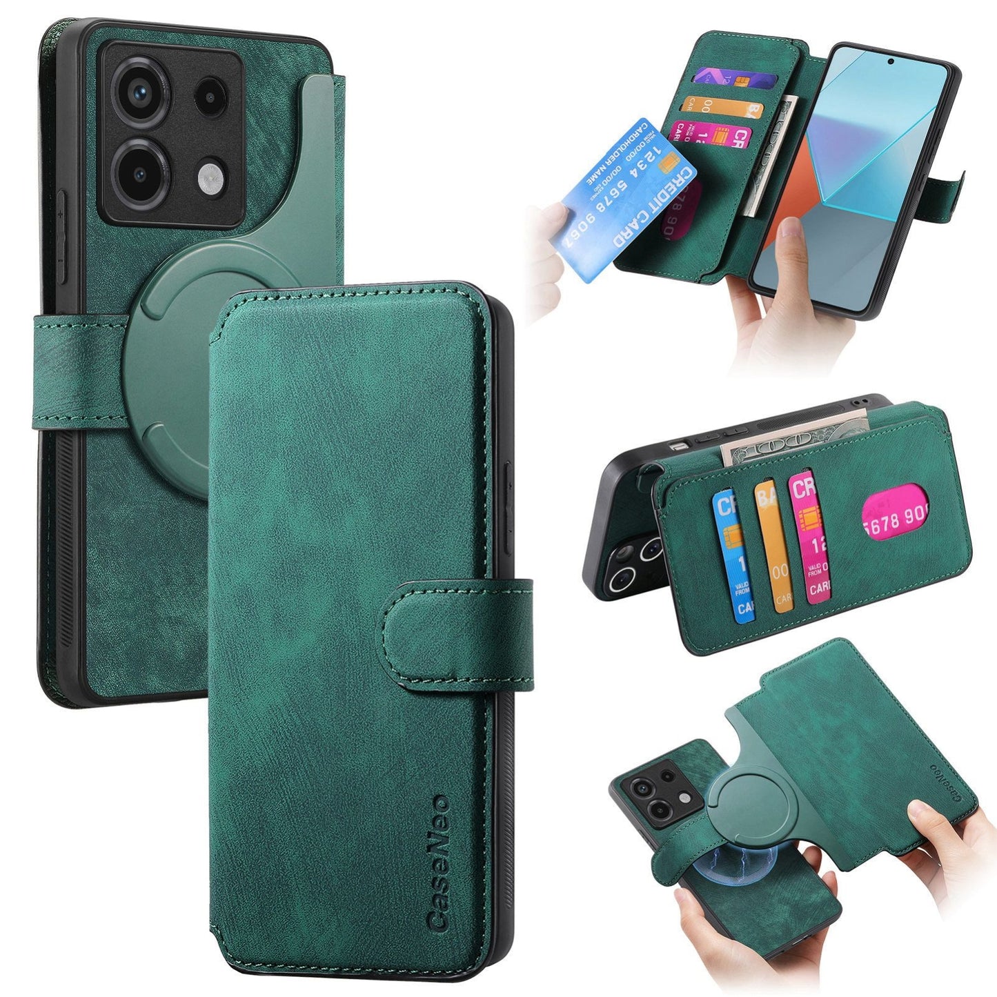 Xiaomi Poco X6 5G Retro Leather Phone Case with Enhanced MagSafe Wireless Charging, RFID Anti-theft Protection, Kickstand & Magnetic Lock Wallet Cover