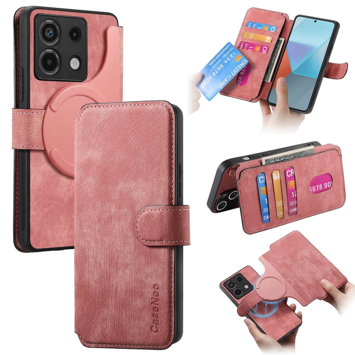 Xiaomi Poco X6 5G Retro Leather Phone Case with Enhanced MagSafe Wireless Charging, RFID Anti-theft Protection, Kickstand & Magnetic Lock Wallet Cover