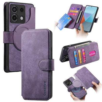 Xiaomi Poco X6 5G Retro Leather Phone Case with Enhanced MagSafe Wireless Charging, RFID Anti-theft Protection, Kickstand & Magnetic Lock Wallet Cover