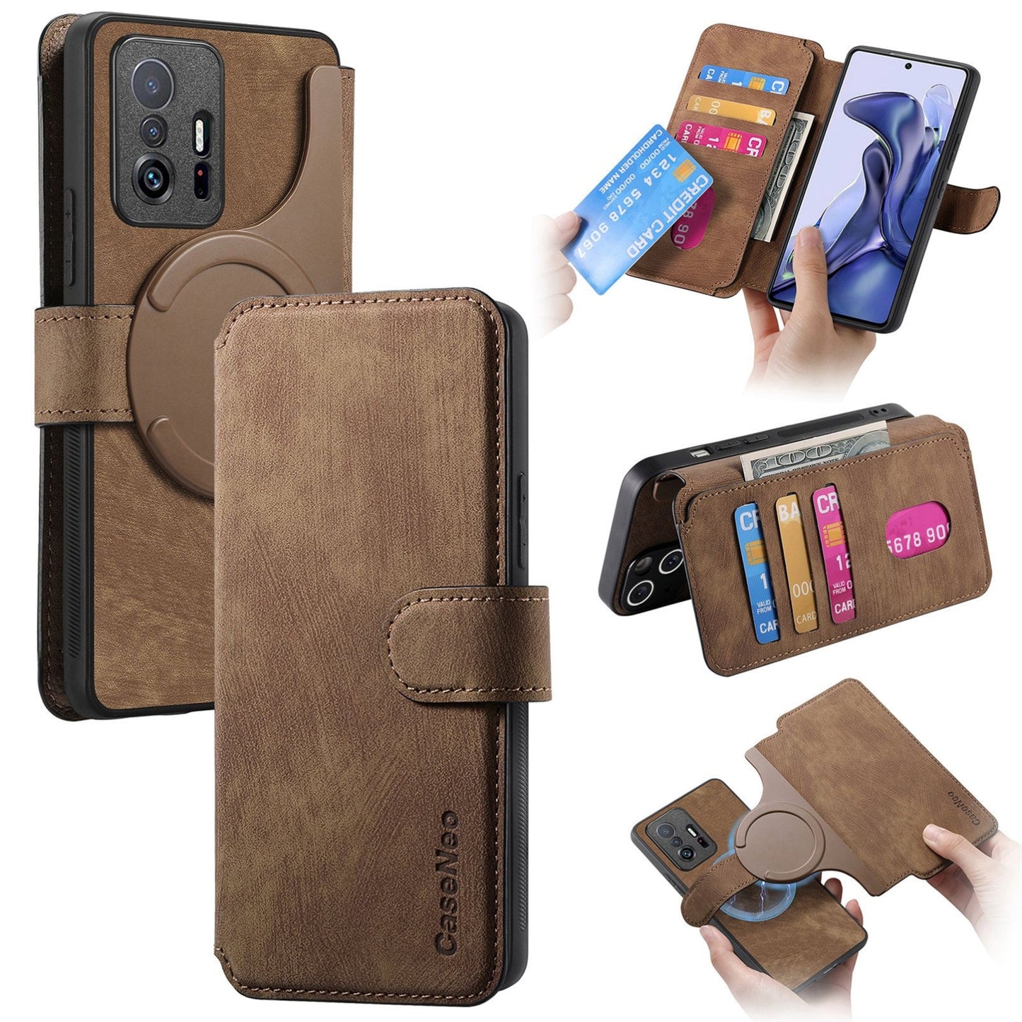 Xiaomi Mi 11T/11T Pro 5G Retro Leather Phone Case with Enhanced MagSafe Wireless Charging, RFID Anti-theft Protection, Kickstand & Magnetic Lock Wallet Cover