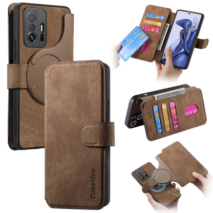 Xiaomi Mi 11T/11T Pro 5G Retro Leather Phone Case with Enhanced MagSafe Wireless Charging, RFID Anti-theft Protection, Kickstand & Magnetic Lock Wallet Cover