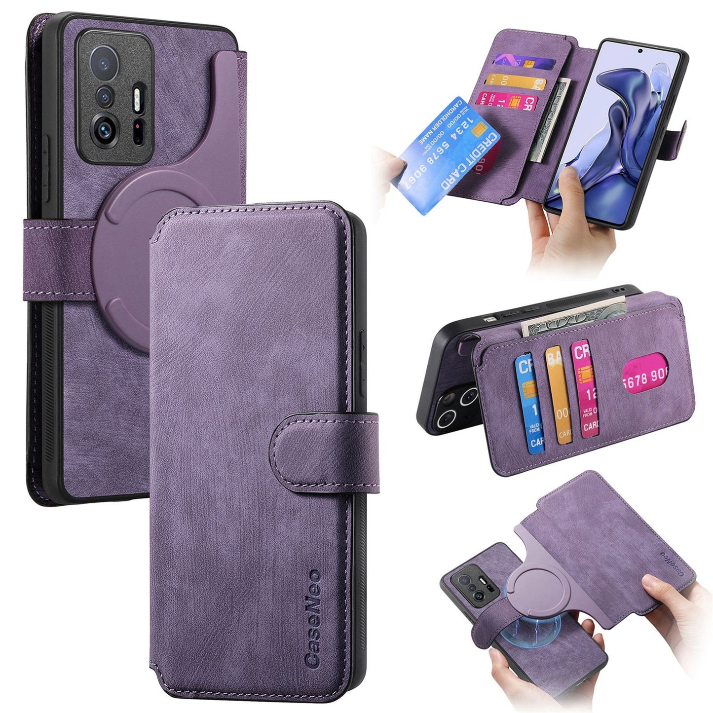 Xiaomi Mi 11T/11T Pro 5G Retro Leather Phone Case with Enhanced MagSafe Wireless Charging, RFID Anti-theft Protection, Kickstand & Magnetic Lock Wallet Cover