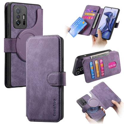 Xiaomi Mi 11T/11T Pro 5G Retro Leather Phone Case with Enhanced MagSafe Wireless Charging, RFID Anti-theft Protection, Kickstand & Magnetic Lock Wallet Cover