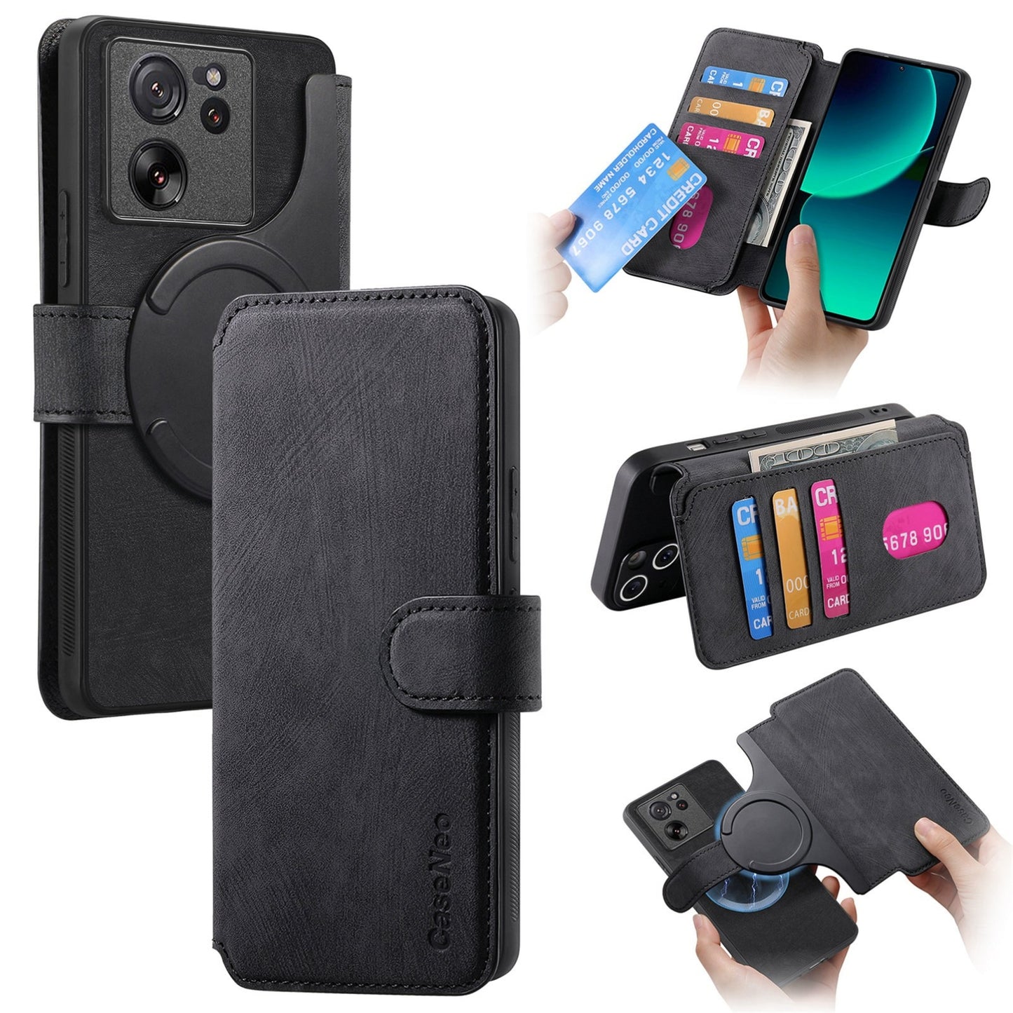 Xiaomi 13T/13T Pro Retro Leather Phone Case with Enhanced MagSafe Wireless Charging, RFID Anti-theft Protection, Kickstand & Magnetic Lock Wallet Cover