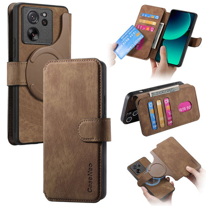 Xiaomi 13T/13T Pro Retro Leather Phone Case with Enhanced MagSafe Wireless Charging, RFID Anti-theft Protection, Kickstand & Magnetic Lock Wallet Cover