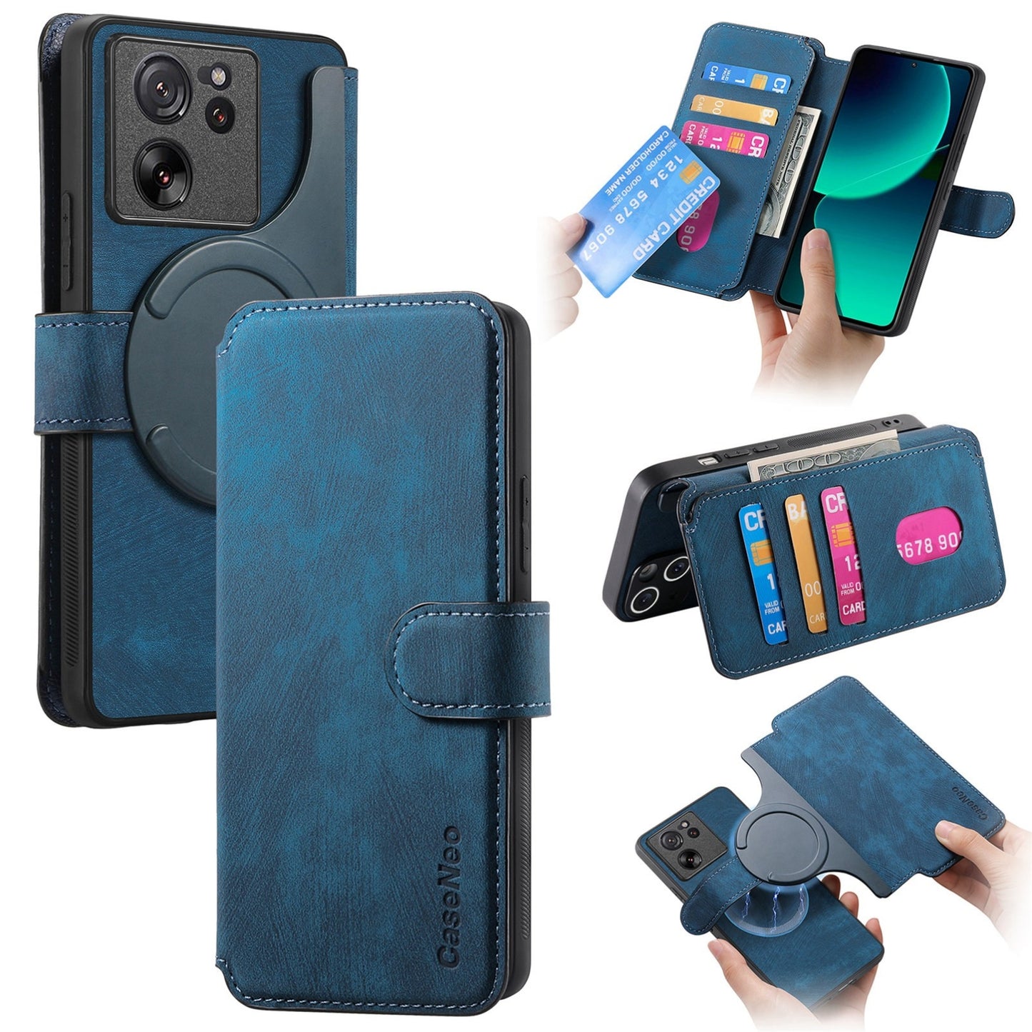Xiaomi 13T/13T Pro Retro Leather Phone Case with Enhanced MagSafe Wireless Charging, RFID Anti-theft Protection, Kickstand & Magnetic Lock Wallet Cover
