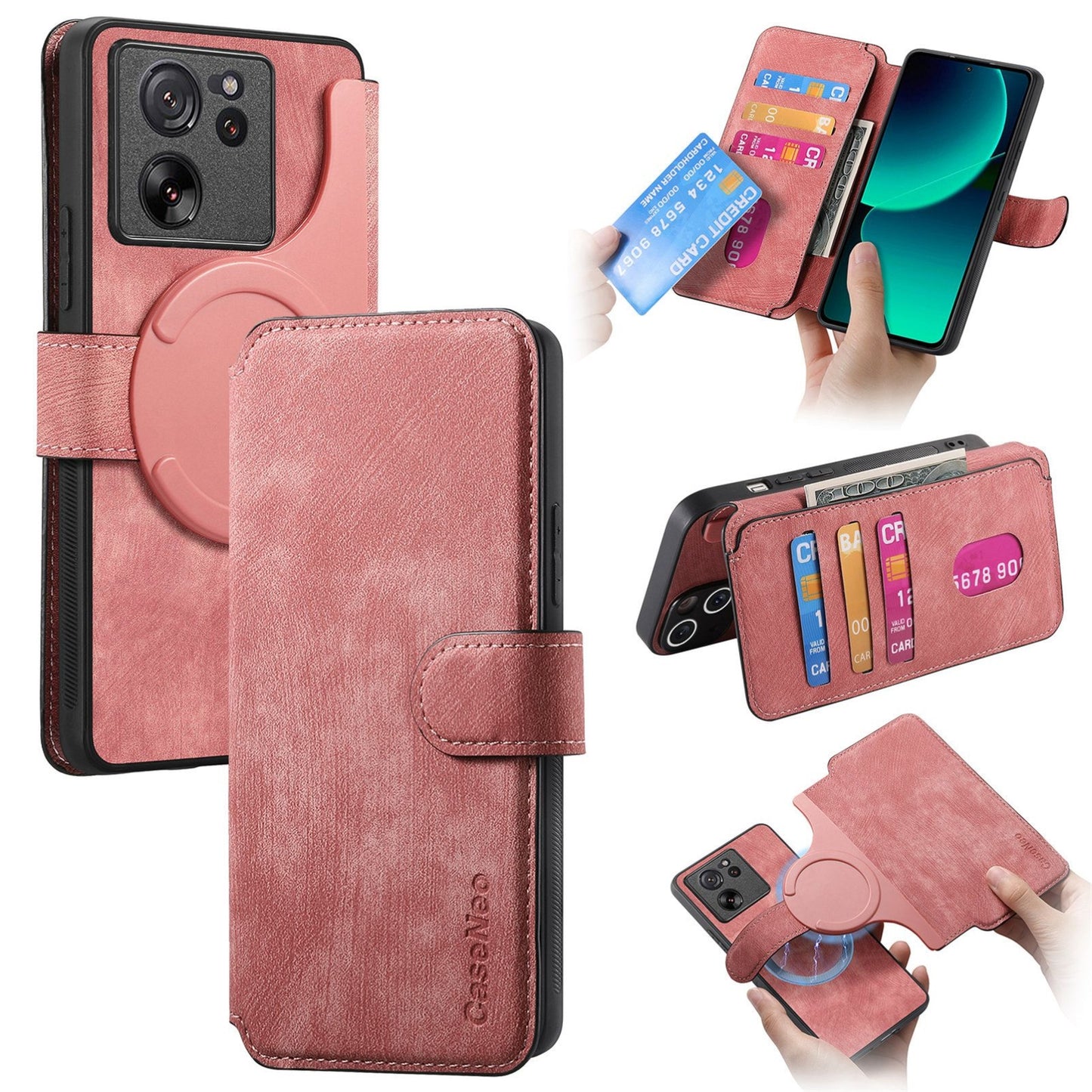 Xiaomi 13T/13T Pro Retro Leather Phone Case with Enhanced MagSafe Wireless Charging, RFID Anti-theft Protection, Kickstand & Magnetic Lock Wallet Cover