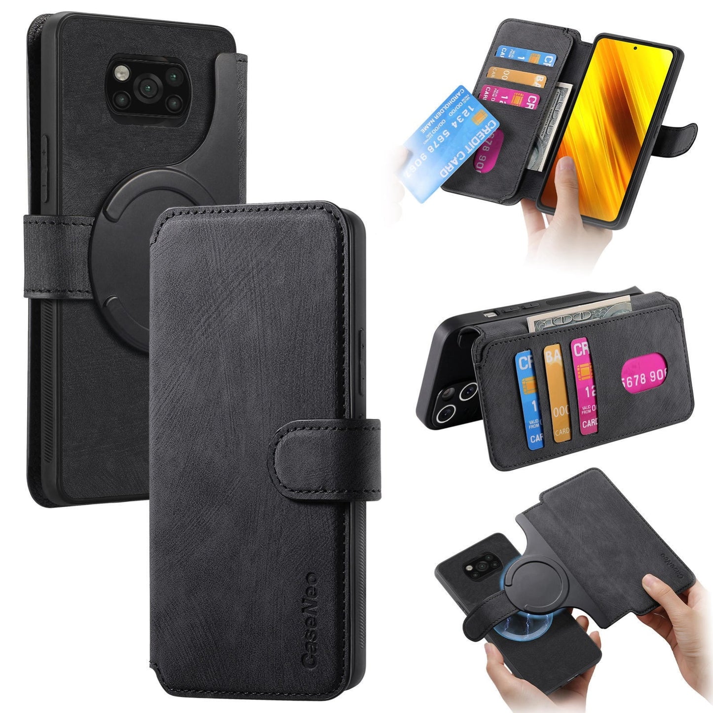 Xiaomi Poco X3 NFC Retro Leather Phone Case with Enhanced MagSafe Wireless Charging, RFID Anti-theft Protection, Kickstand & Magnetic Lock Wallet Cover