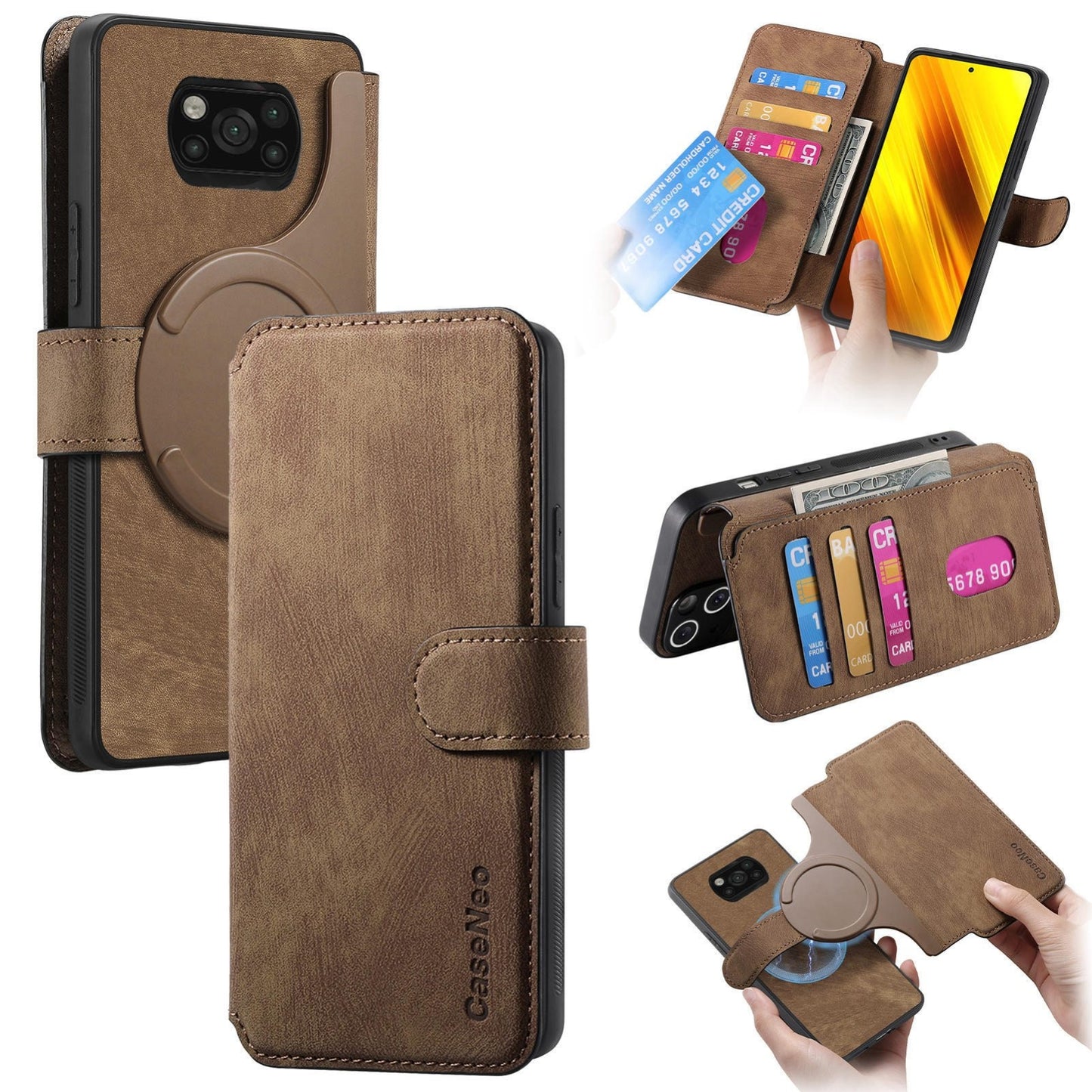 Xiaomi Poco X3 NFC Retro Leather Phone Case with Enhanced MagSafe Wireless Charging, RFID Anti-theft Protection, Kickstand & Magnetic Lock Wallet Cover