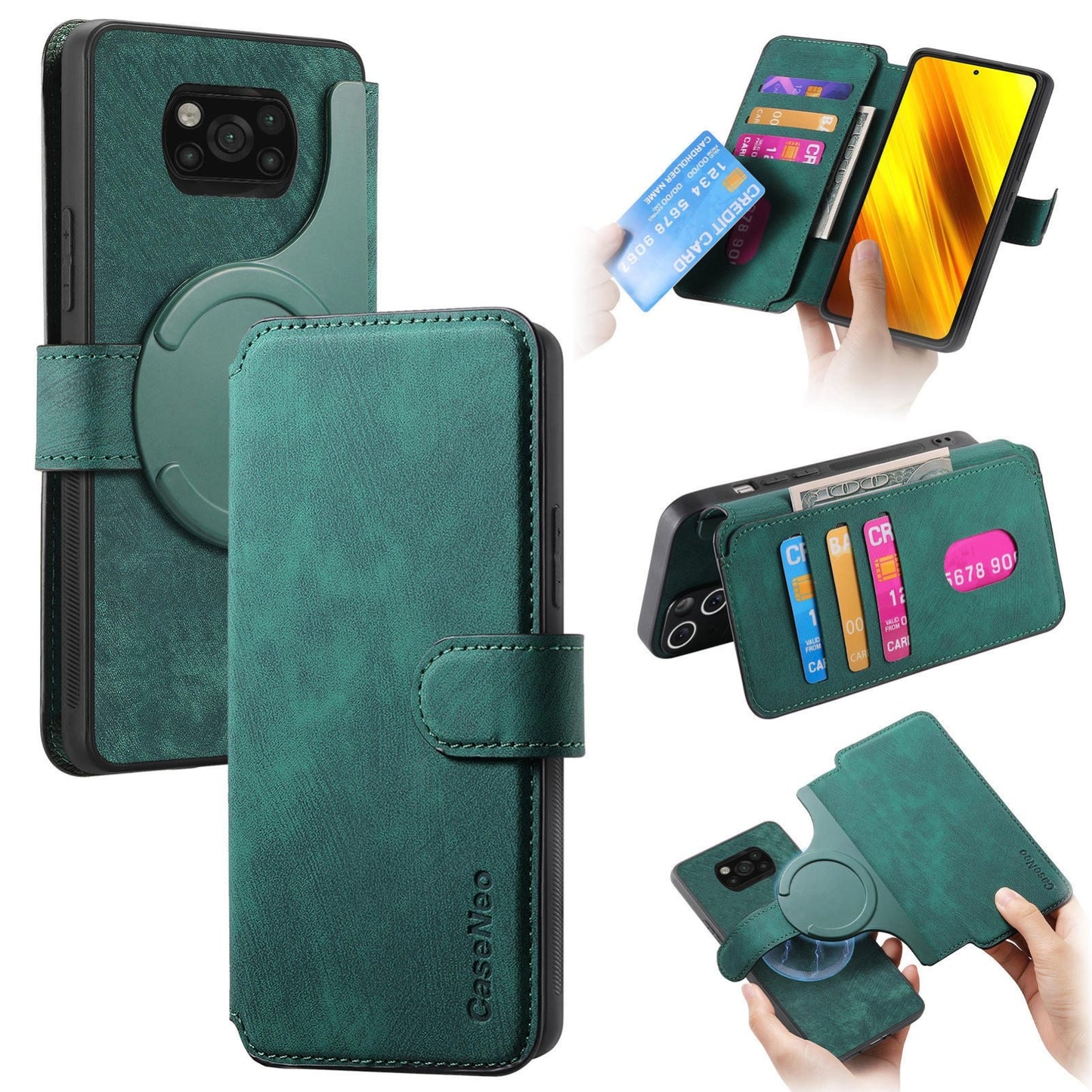 Xiaomi Poco X3 NFC Retro Leather Phone Case with Enhanced MagSafe Wireless Charging, RFID Anti-theft Protection, Kickstand & Magnetic Lock Wallet Cover