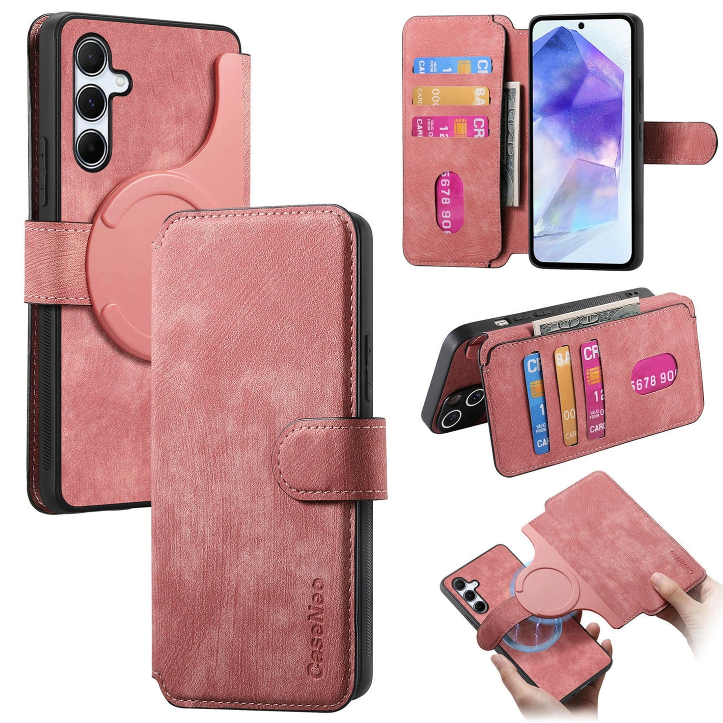 Samsung Galaxy A55 5G Retro Leather Phone Case with Enhanced MagSafe Wireless Charging, RFID Anti-theft Protection, Kickstand & Magnetic Lock Wallet Cover