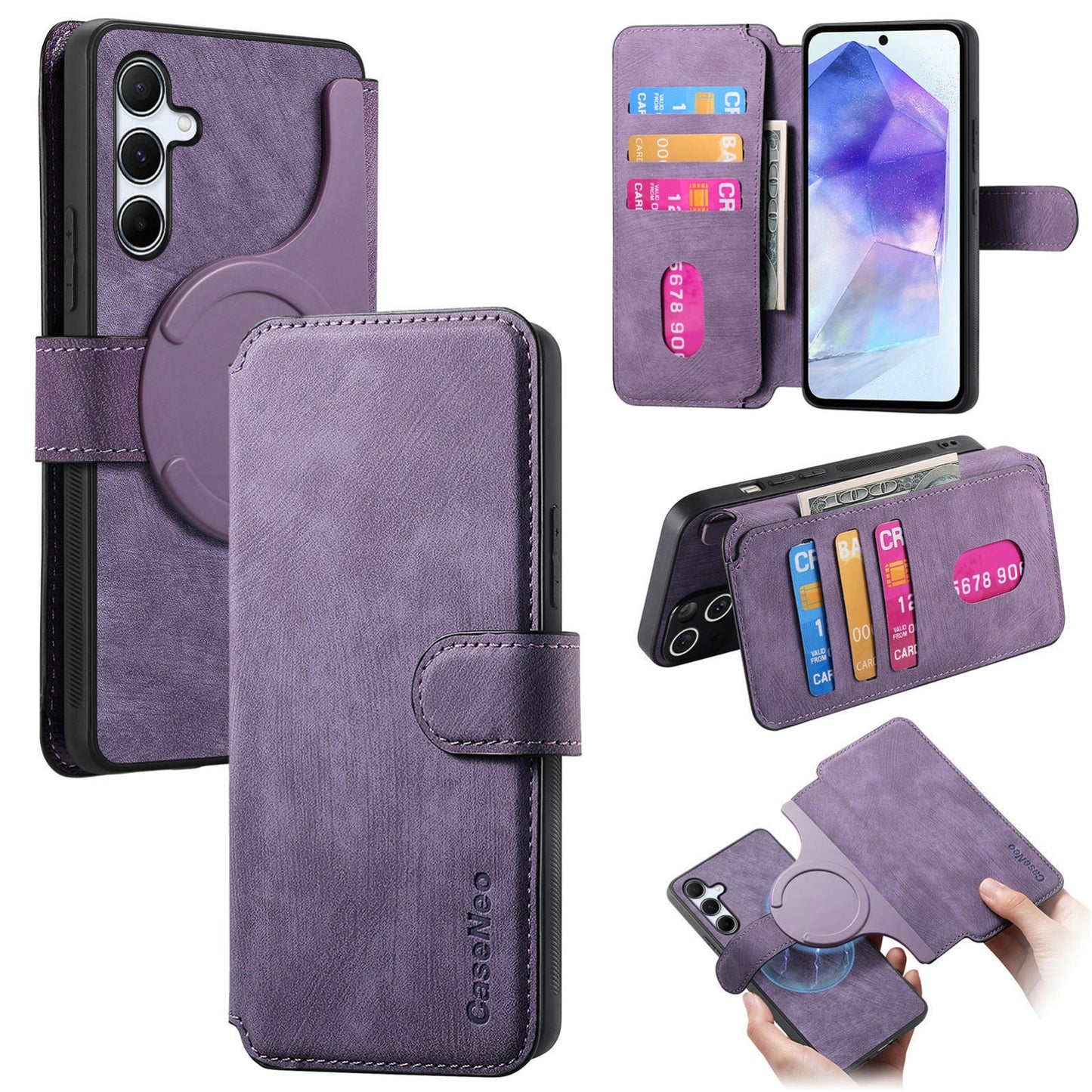 Samsung Galaxy A55 5G Retro Leather Phone Case with Enhanced MagSafe Wireless Charging, RFID Anti-theft Protection, Kickstand & Magnetic Lock Wallet Cover