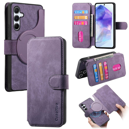 Samsung Galaxy A55 5G Retro Leather Phone Case with Enhanced MagSafe Wireless Charging, RFID Anti-theft Protection, Kickstand & Magnetic Lock Wallet Cover