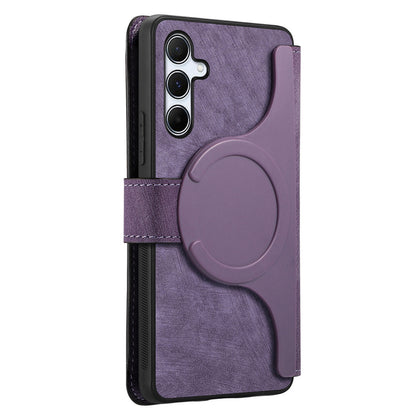 Samsung Galaxy A55 5G Retro Leather Phone Case with Enhanced MagSafe Wireless Charging, RFID Anti-theft Protection, Kickstand & Magnetic Lock Wallet Cover