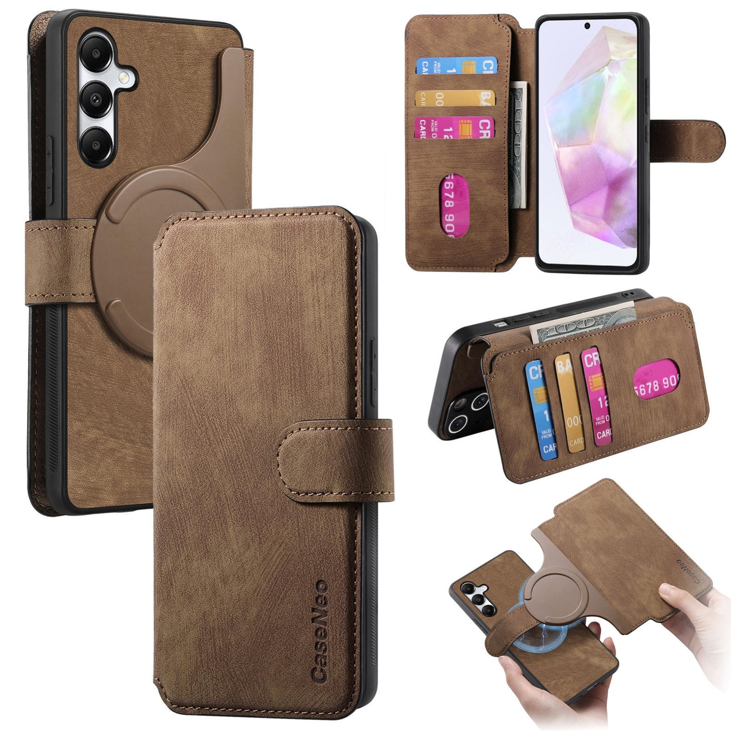 Samsung Galaxy A35 5G Retro Leather Phone Case with Enhanced MagSafe Wireless Charging, RFID Anti-theft Protection, Kickstand & Magnetic Lock Wallet Cover