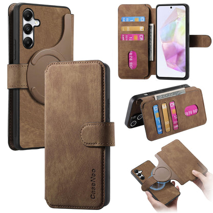 Samsung Galaxy A35 5G Retro Leather Phone Case with Enhanced MagSafe Wireless Charging, RFID Anti-theft Protection, Kickstand & Magnetic Lock Wallet Cover