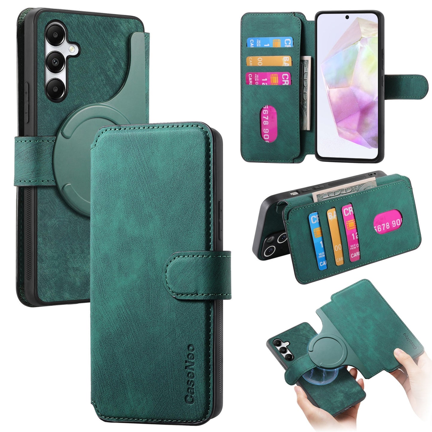 Samsung Galaxy A35 5G Retro Leather Phone Case with Enhanced MagSafe Wireless Charging, RFID Anti-theft Protection, Kickstand & Magnetic Lock Wallet Cover