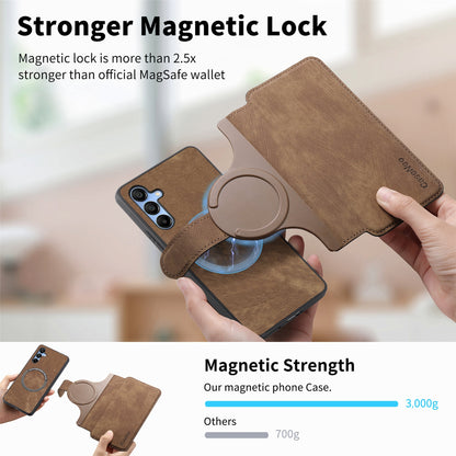 Samsung Galaxy A15 5G Retro Leather Phone Case with Enhanced MagSafe Wireless Charging, RFID Anti-theft Protection, Kickstand & Magnetic Lock Wallet Cover