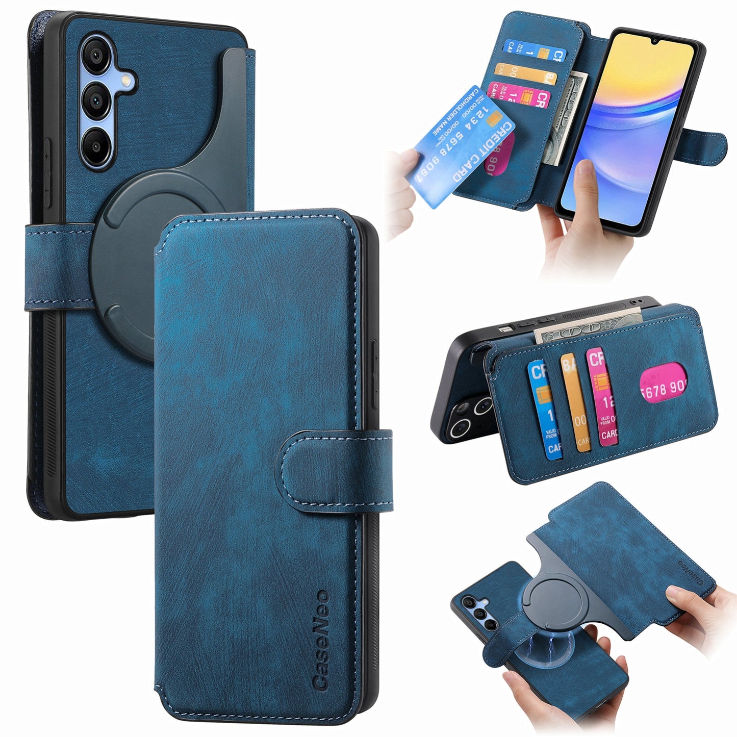 Samsung Galaxy A15 5G Retro Leather Phone Case with Enhanced MagSafe Wireless Charging, RFID Anti-theft Protection, Kickstand & Magnetic Lock Wallet Cover