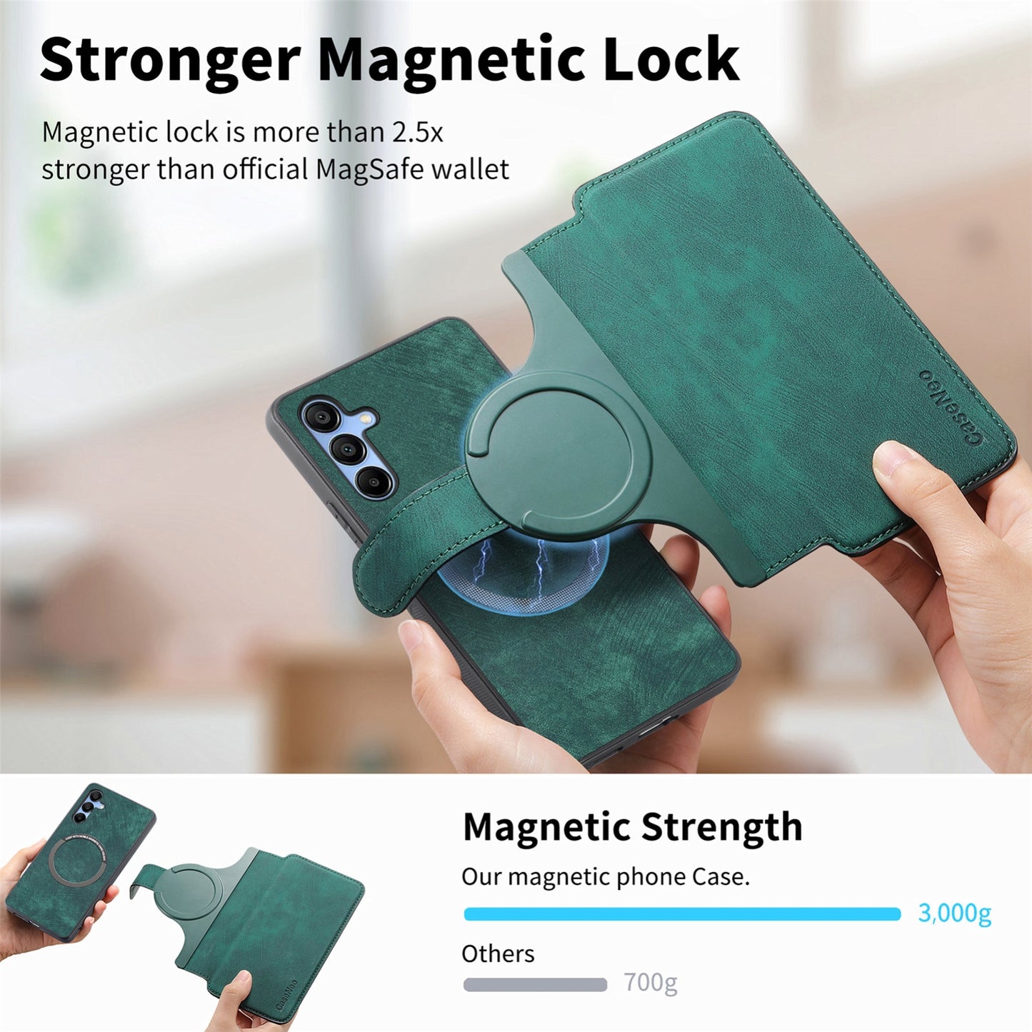 Samsung Galaxy A15 5G Retro Leather Phone Case with Enhanced MagSafe Wireless Charging, RFID Anti-theft Protection, Kickstand & Magnetic Lock Wallet Cover