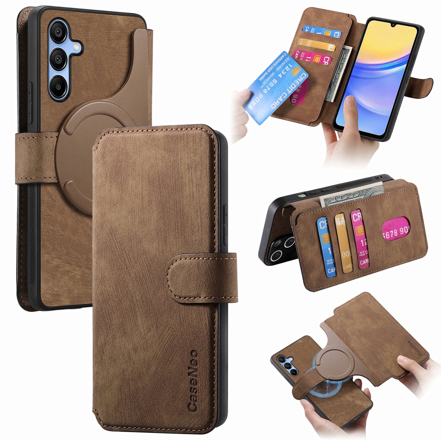 Samsung Galaxy A25 5G Retro Leather Phone Case with Enhanced MagSafe Wireless Charging, RFID Anti-theft Protection, Kickstand & Magnetic Lock Wallet Cover