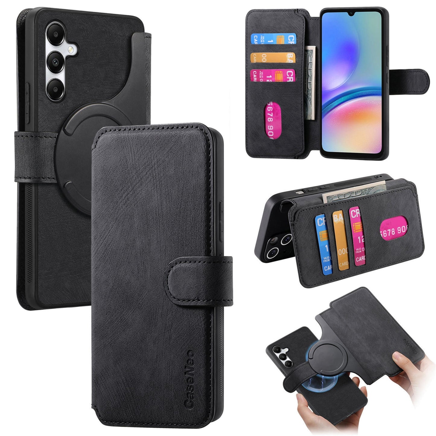 Samsung Galaxy A05s Retro Leather Phone Case with Enhanced MagSafe Wireless Charging, RFID Anti-theft Protection, Kickstand & Magnetic Lock Wallet Cover