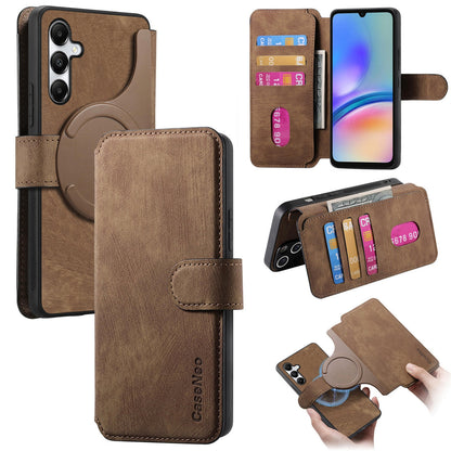 Samsung Galaxy A05s Retro Leather Phone Case with Enhanced MagSafe Wireless Charging, RFID Anti-theft Protection, Kickstand & Magnetic Lock Wallet Cover