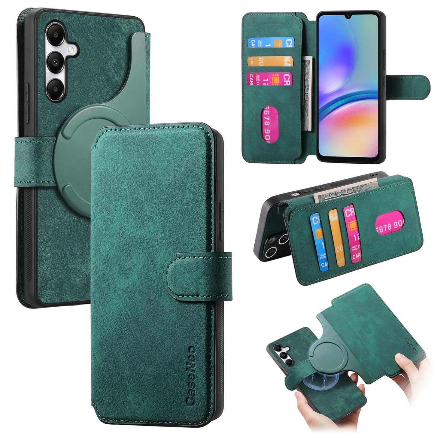 Samsung Galaxy A05s Retro Leather Phone Case with Enhanced MagSafe Wireless Charging, RFID Anti-theft Protection, Kickstand & Magnetic Lock Wallet Cover