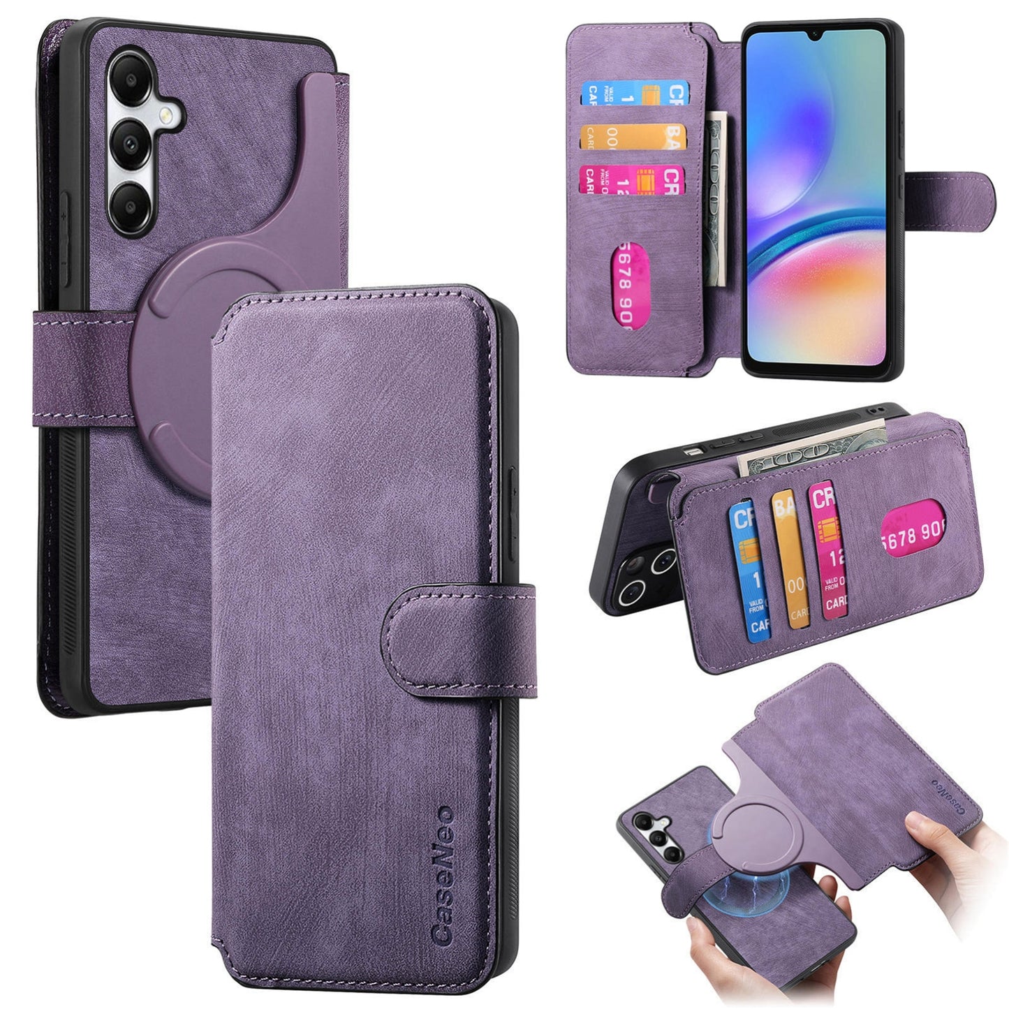 Samsung Galaxy A05s Retro Leather Phone Case with Enhanced MagSafe Wireless Charging, RFID Anti-theft Protection, Kickstand & Magnetic Lock Wallet Cover