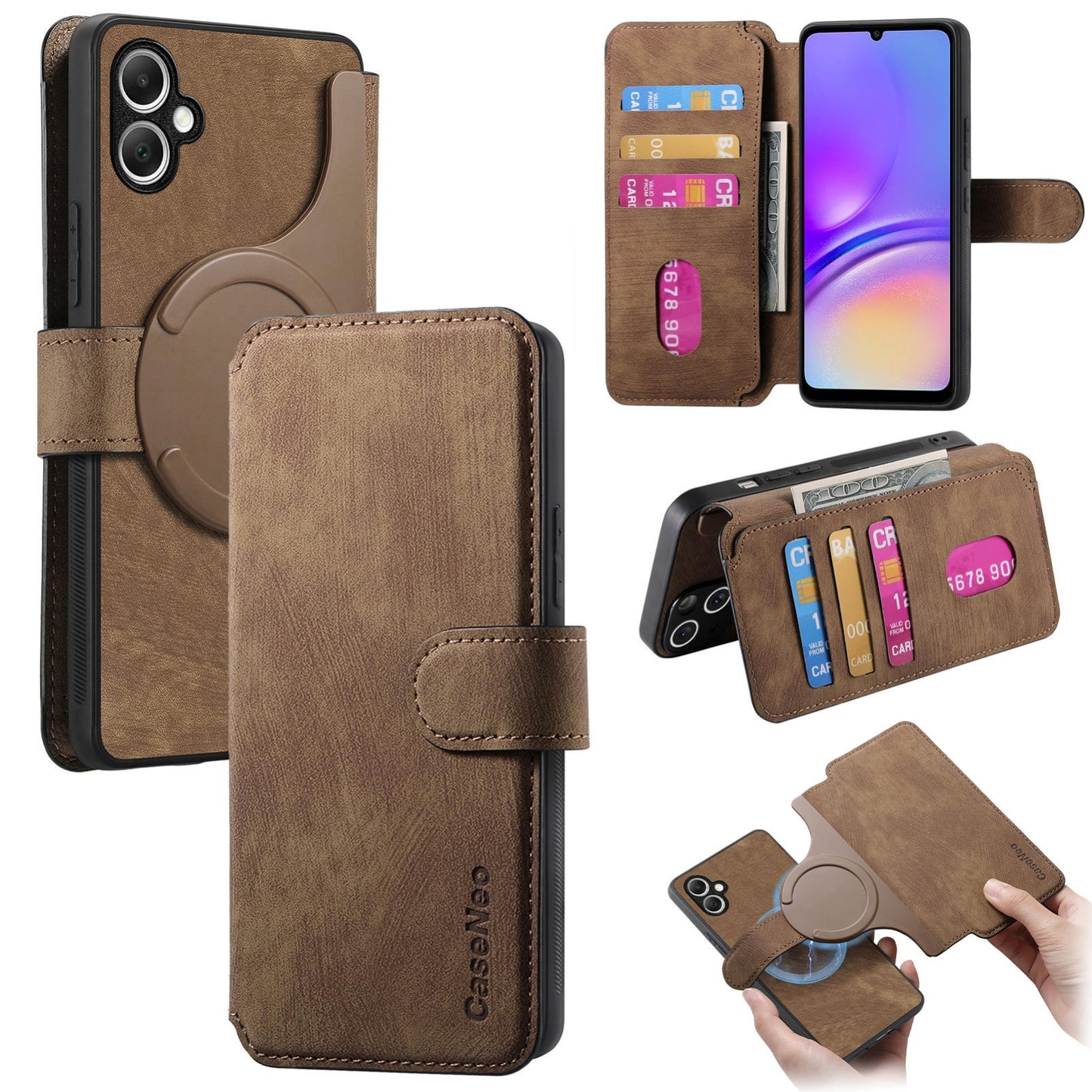 Samsung Galaxy A05 Retro Leather Phone Case with Enhanced MagSafe Wireless Charging, RFID Anti-theft Protection, Kickstand & Magnetic Lock Wallet Cover