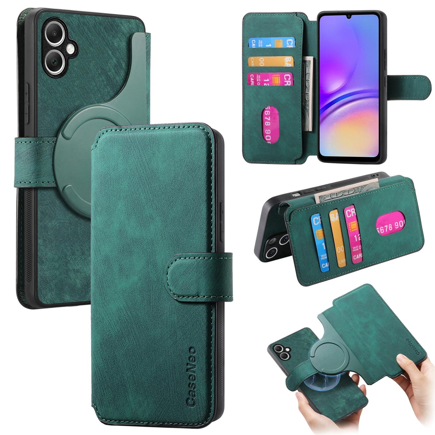 Samsung Galaxy A05 Retro Leather Phone Case with Enhanced MagSafe Wireless Charging, RFID Anti-theft Protection, Kickstand & Magnetic Lock Wallet Cover