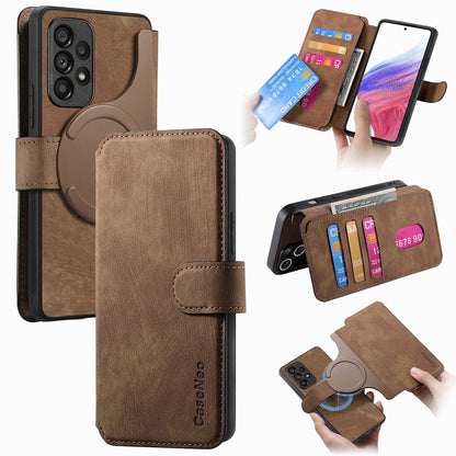 Samsung Galaxy A53 5G Retro Leather Phone Case with Enhanced MagSafe Wireless Charging, RFID Anti-theft Protection, Kickstand & Magnetic Lock Wallet Cover