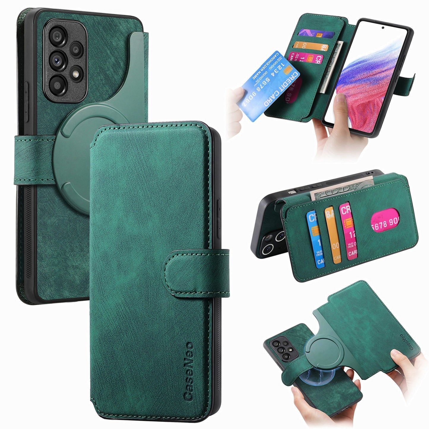 Samsung Galaxy A53 5G Retro Leather Phone Case with Enhanced MagSafe Wireless Charging, RFID Anti-theft Protection, Kickstand & Magnetic Lock Wallet Cover