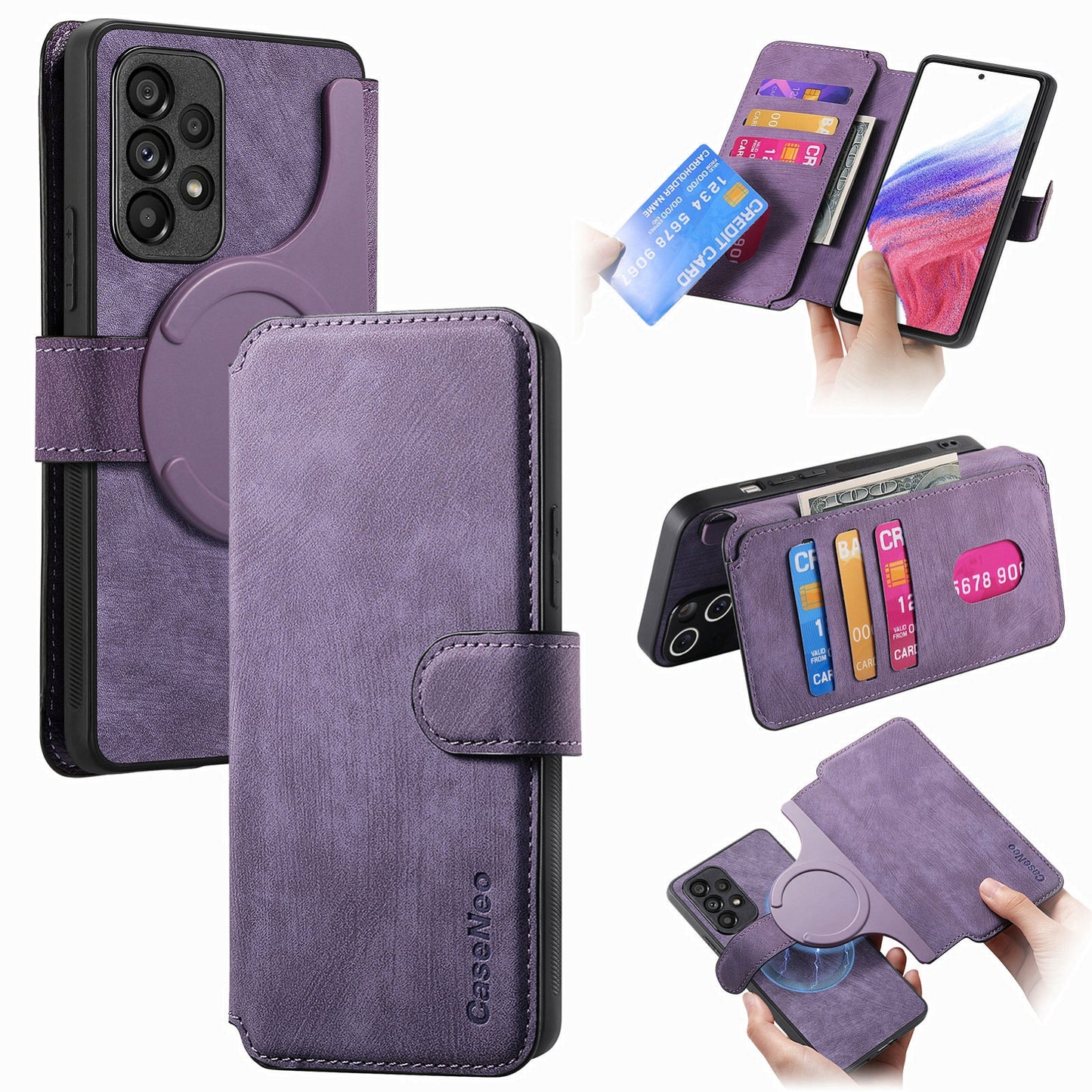 Samsung Galaxy A53 5G Retro Leather Phone Case with Enhanced MagSafe Wireless Charging, RFID Anti-theft Protection, Kickstand & Magnetic Lock Wallet Cover