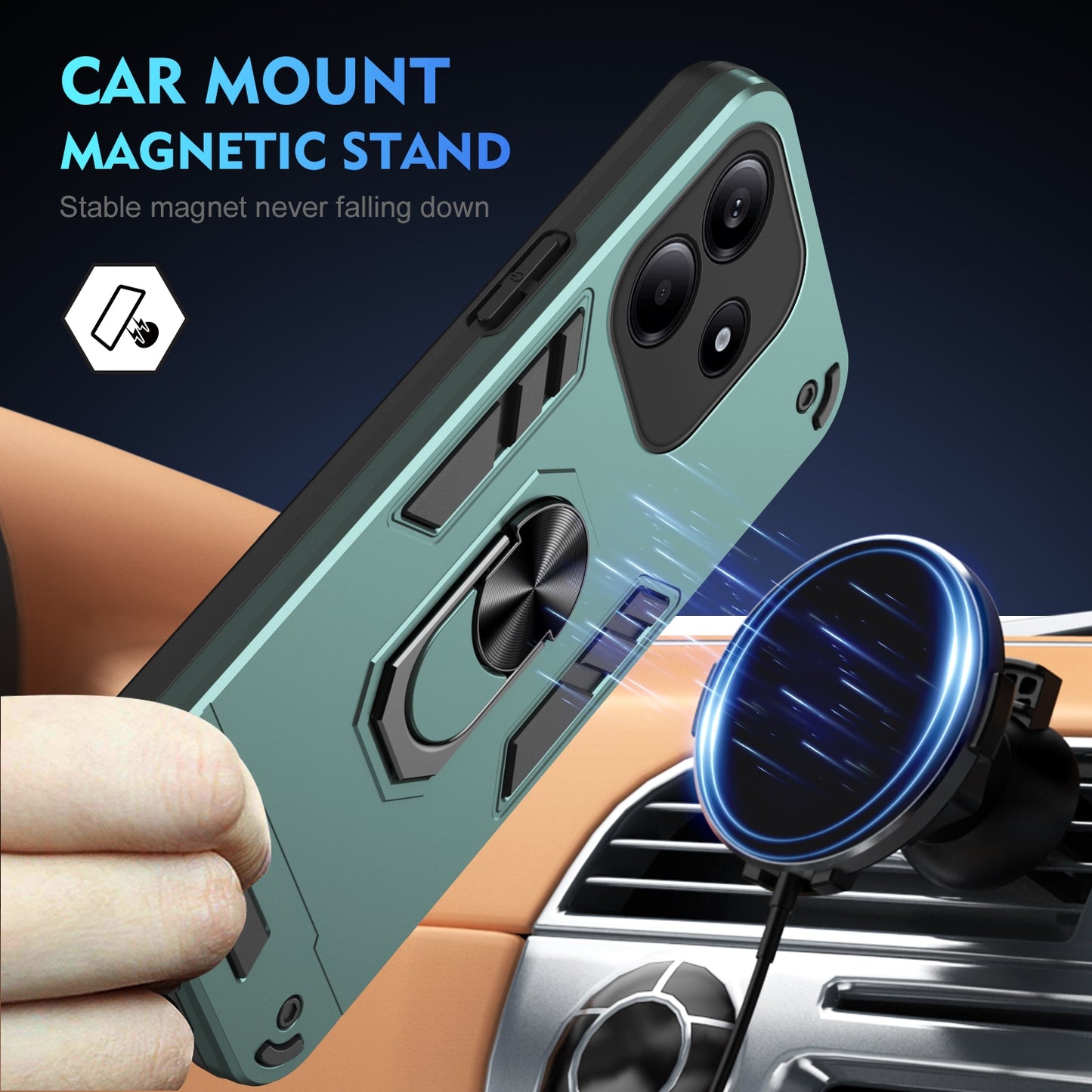 Shockproof Redmi Note 14 5G Phone Case with 360° Rotatable Metal Ring Holder, Magnetic Car Mount Stand, Ultra-Thin PC & Silicone Protection Cover