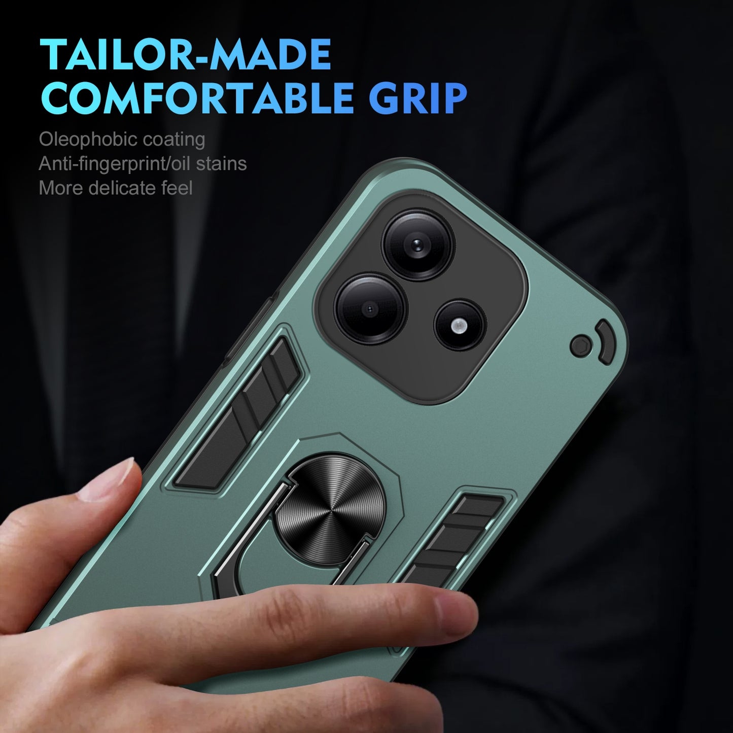 Shockproof Redmi Note 14 5G Phone Case with 360° Rotatable Metal Ring Holder, Magnetic Car Mount Stand, Ultra-Thin PC & Silicone Protection Cover