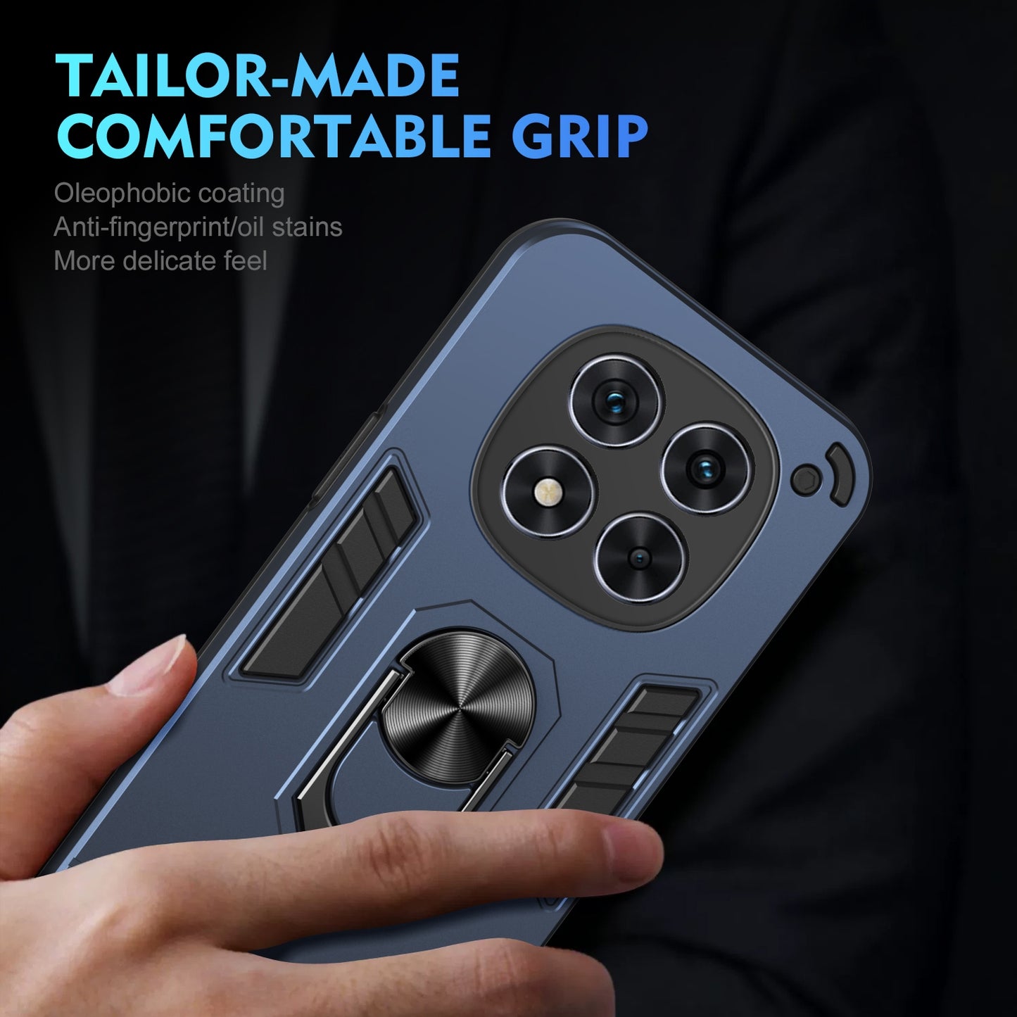 Shockproof Redmi Note 14 Pro 5G Phone Case with 360° Rotatable Metal Ring Holder, Magnetic Car Mount Stand, Ultra-Thin PC & Silicone Protection Cover