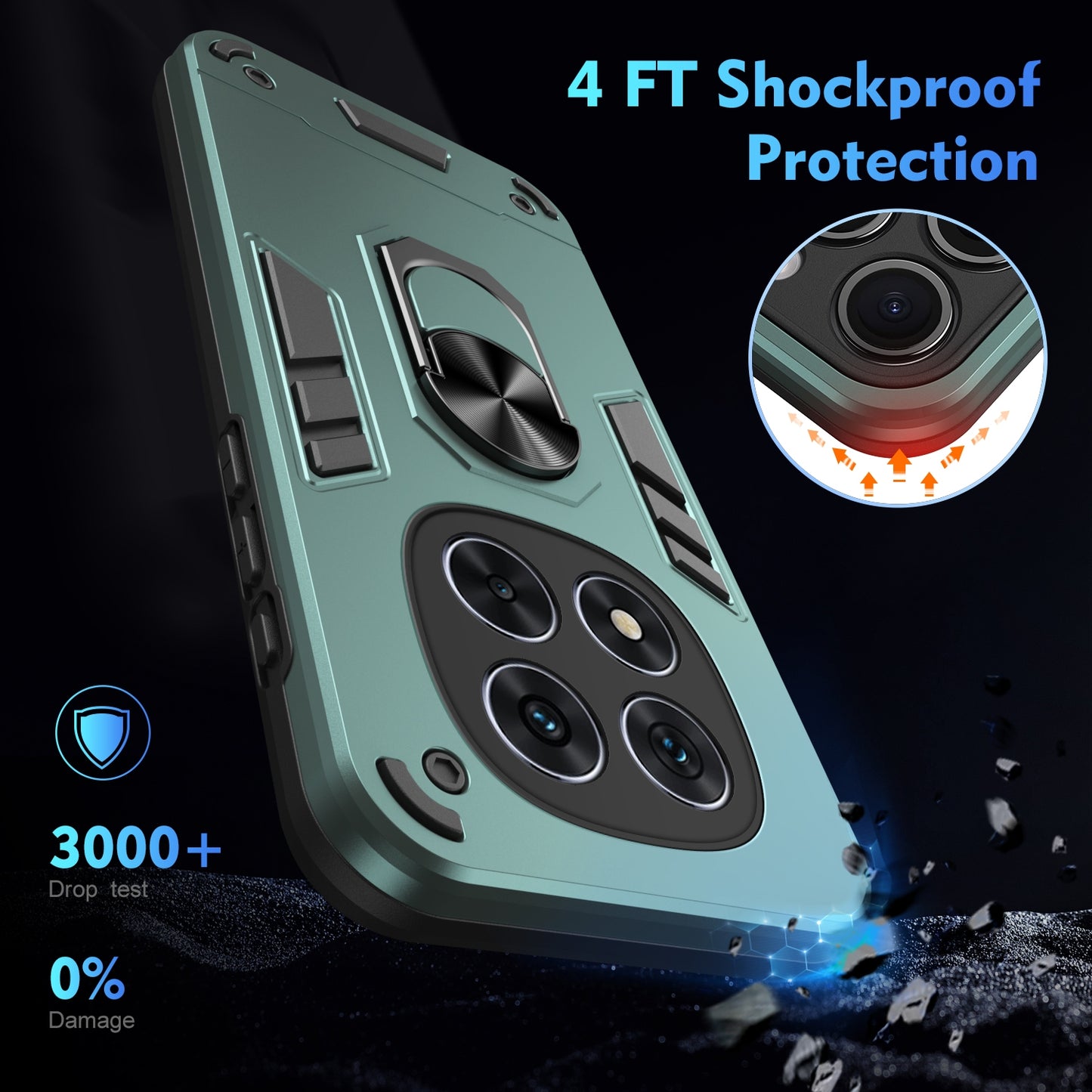 Shockproof Redmi Note 14 Pro 5G Phone Case with 360° Rotatable Metal Ring Holder, Magnetic Car Mount Stand, Ultra-Thin PC & Silicone Protection Cover