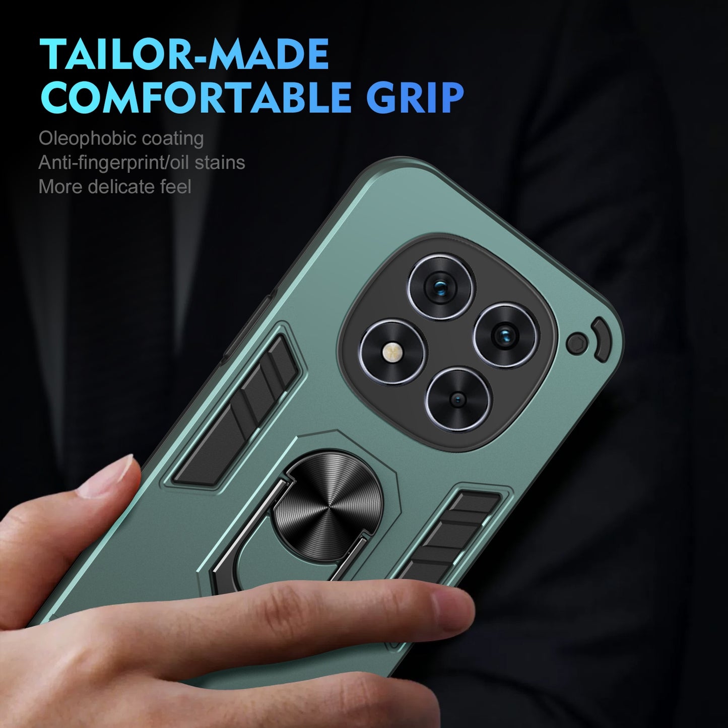 Shockproof Redmi Note 14 Pro 5G Phone Case with 360° Rotatable Metal Ring Holder, Magnetic Car Mount Stand, Ultra-Thin PC & Silicone Protection Cover