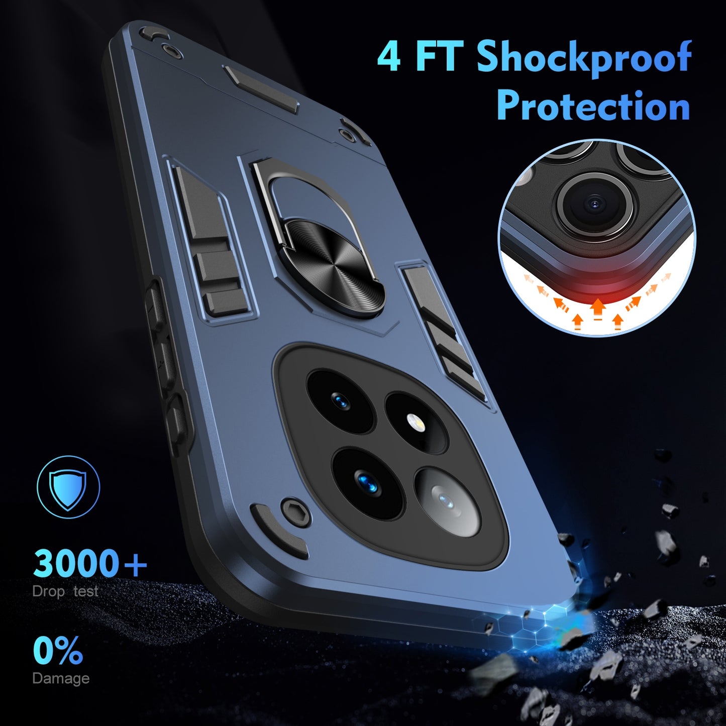 Shockproof Redmi Note 14 Pro+ 5G Phone Case with 360° Rotatable Metal Ring Holder, Magnetic Car Mount Stand, Ultra-Thin PC & Silicone Protection Cover