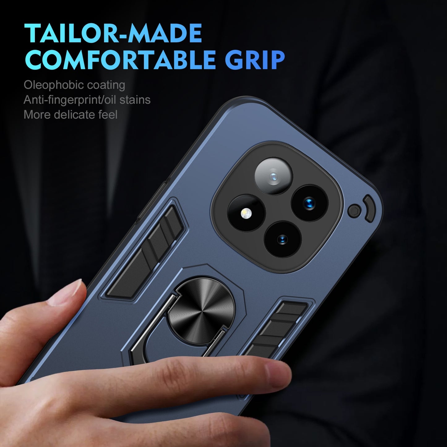 Shockproof Redmi Note 14 Pro+ 5G Phone Case with 360° Rotatable Metal Ring Holder, Magnetic Car Mount Stand, Ultra-Thin PC & Silicone Protection Cover