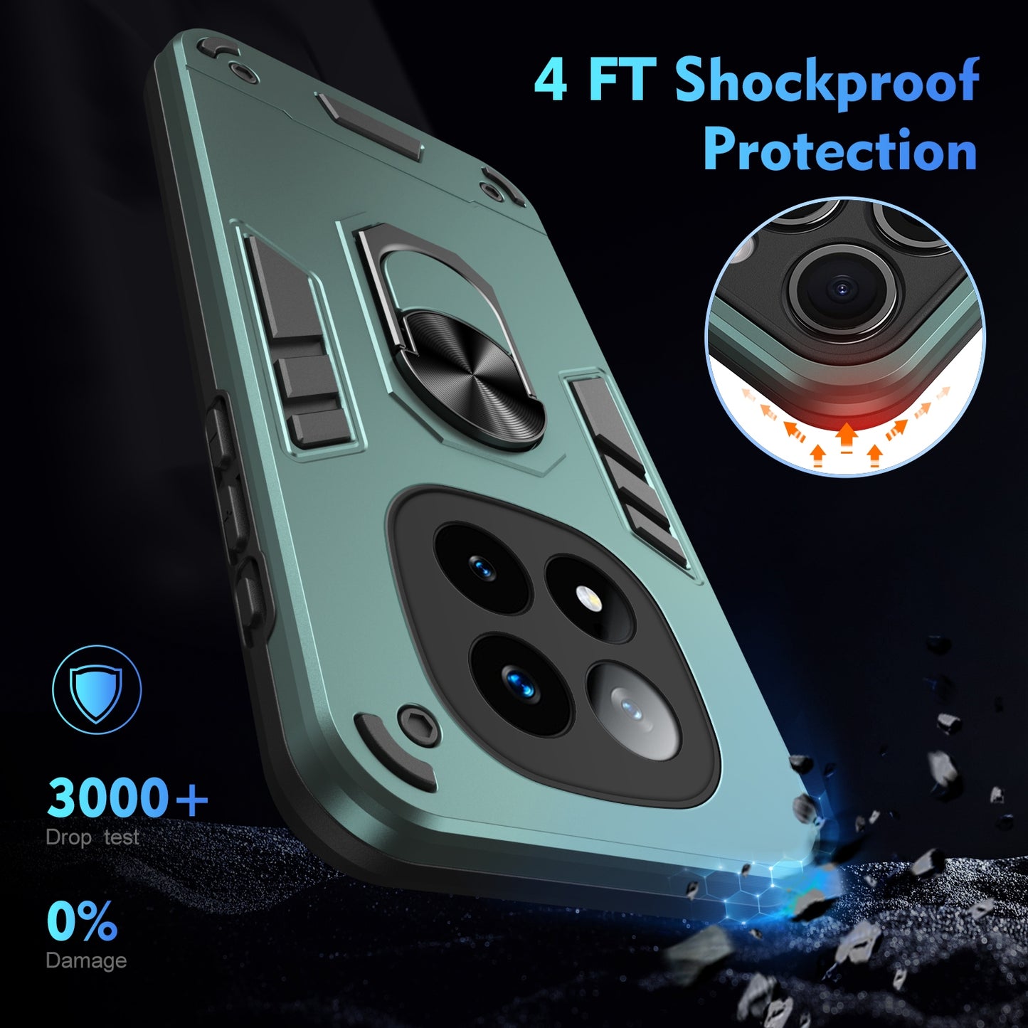 Shockproof Redmi Note 14 Pro+ 5G Phone Case with 360° Rotatable Metal Ring Holder, Magnetic Car Mount Stand, Ultra-Thin PC & Silicone Protection Cover