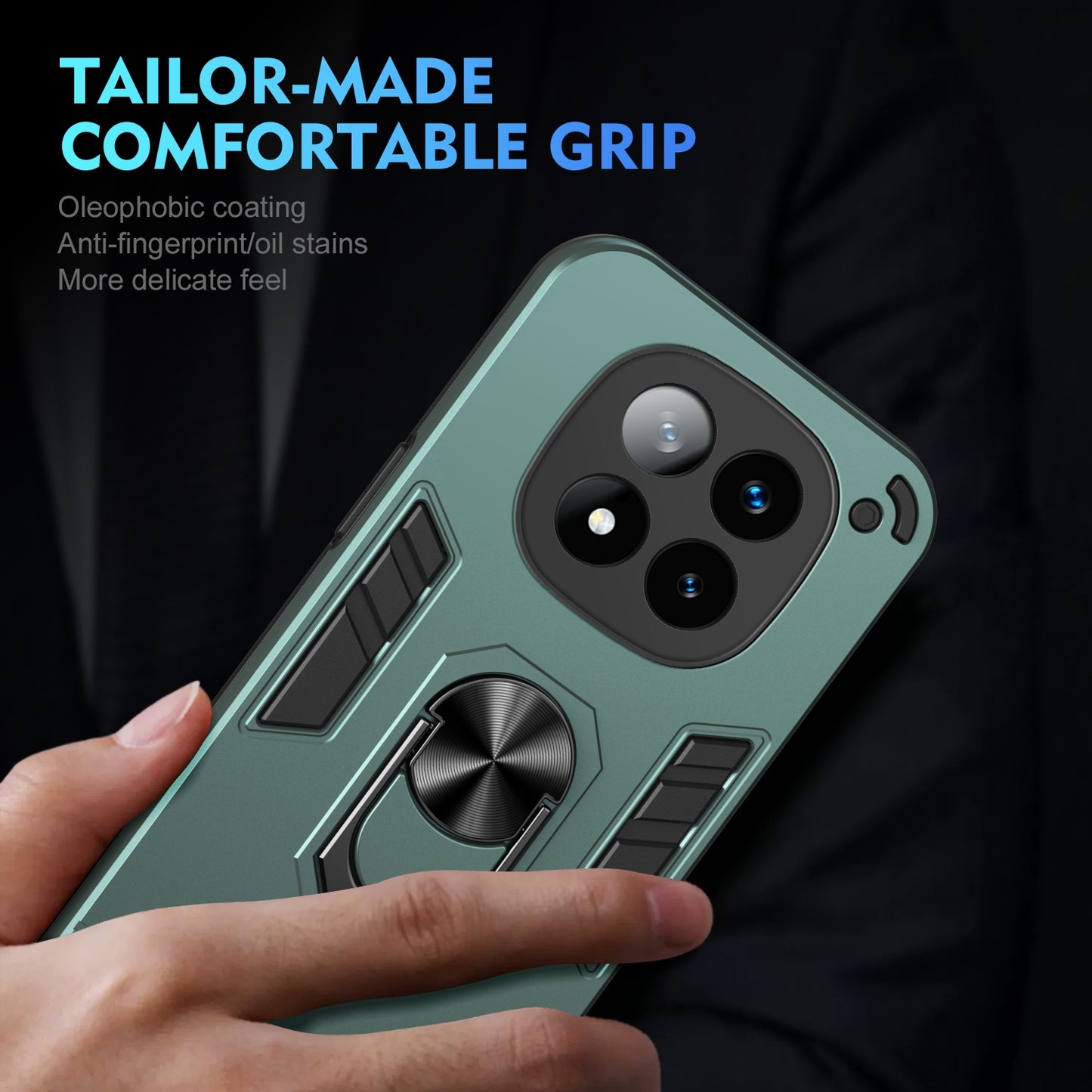 Shockproof Redmi Note 14 Pro+ 5G Phone Case with 360° Rotatable Metal Ring Holder, Magnetic Car Mount Stand, Ultra-Thin PC & Silicone Protection Cover