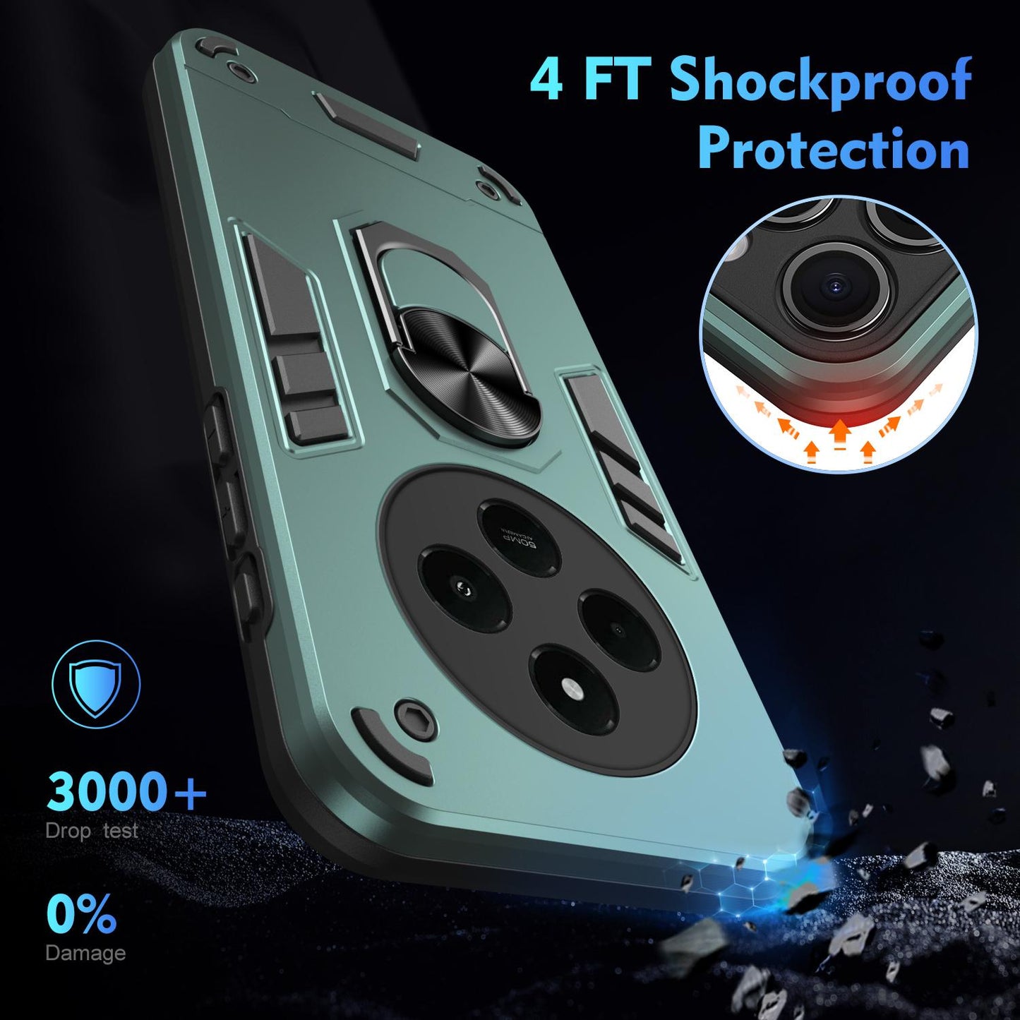 Shockproof Redmi A4 5G Phone Case with 360° Rotatable Metal Ring Holder, Magnetic Car Mount Stand, Ultra-Thin PC & Silicone Protection Cover