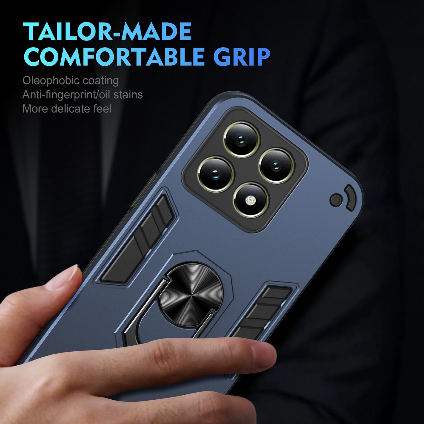 Shockproof Xiaomi 14T Phone Case with 360° Rotatable Metal Ring Holder, Magnetic Car Mount Stand, Ultra-Thin PC & Silicone Protection Cover