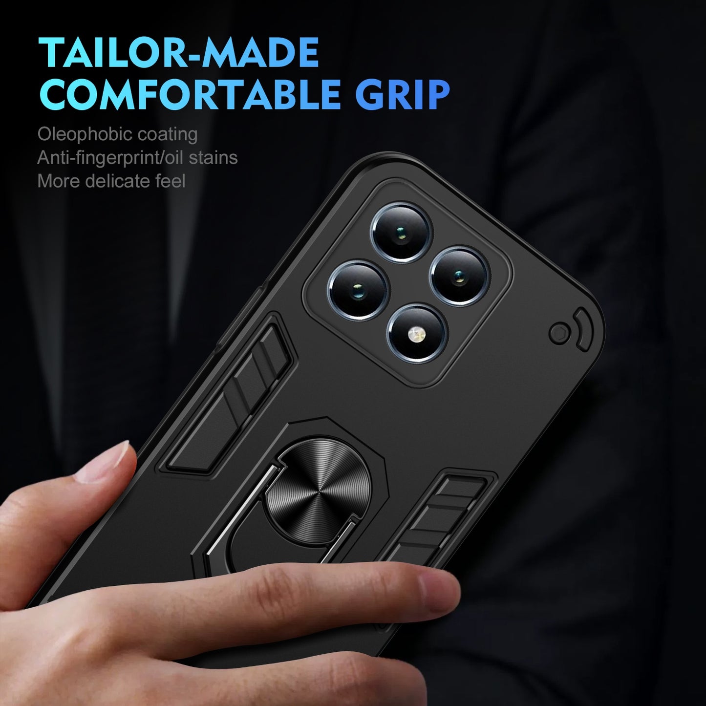 Shockproof Xiaomi 14T Pro Phone Case with 360° Rotatable Metal Ring Holder, Magnetic Car Mount Stand, Ultra-Thin PC & Silicone Protection Cover