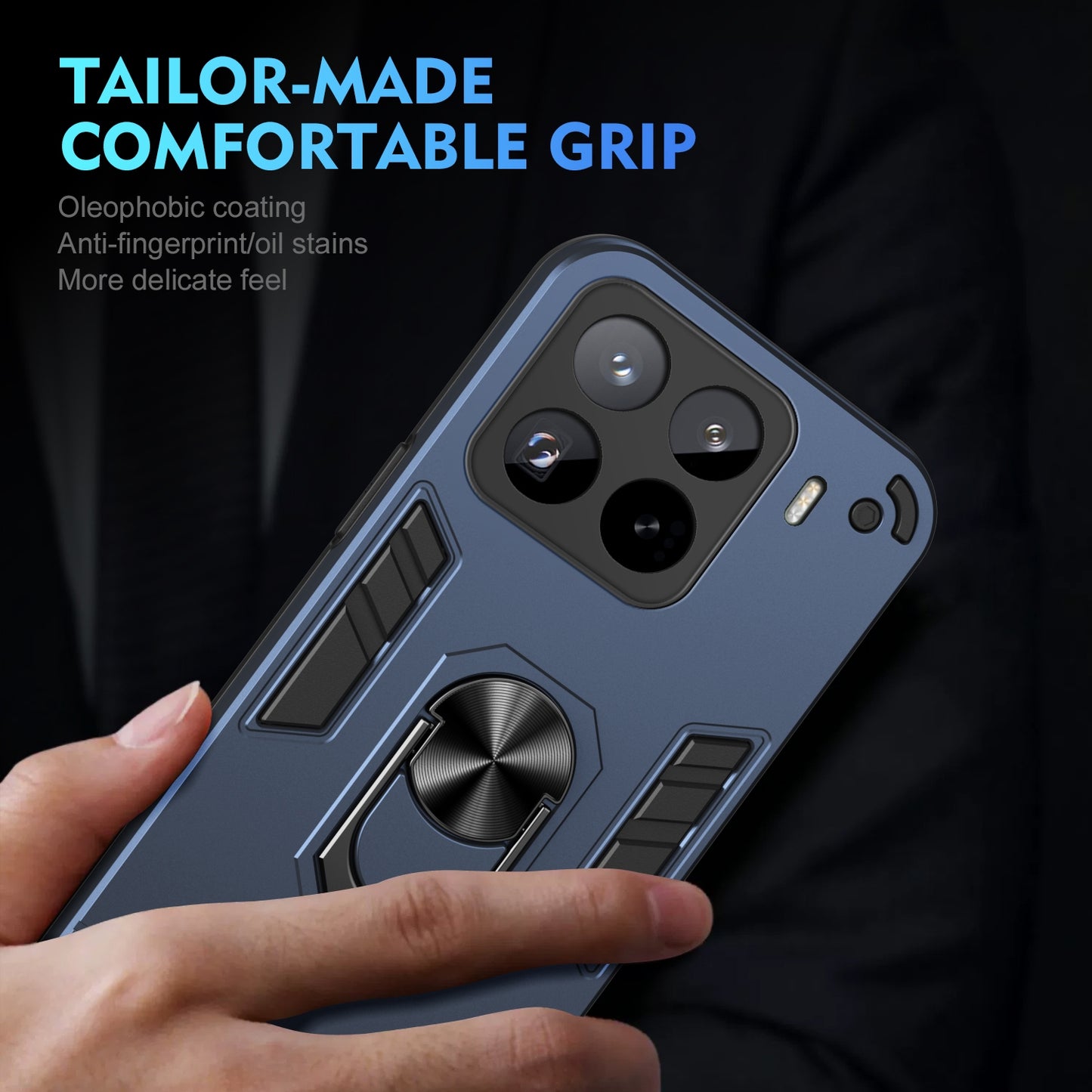 Shockproof Xiaomi 15 Pro Phone Case with 360° Rotatable Metal Ring Holder, Magnetic Car Mount Stand, Ultra-Thin PC & Silicone Protection Cover