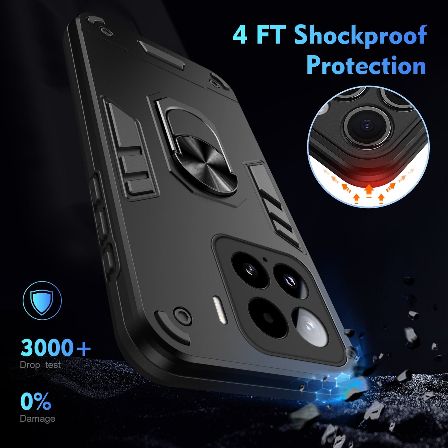 Shockproof Xiaomi 15 Phone Case with 360° Rotatable Metal Ring Holder, Magnetic Car Mount Stand, Ultra-Thin PC & Silicone Protection Cover