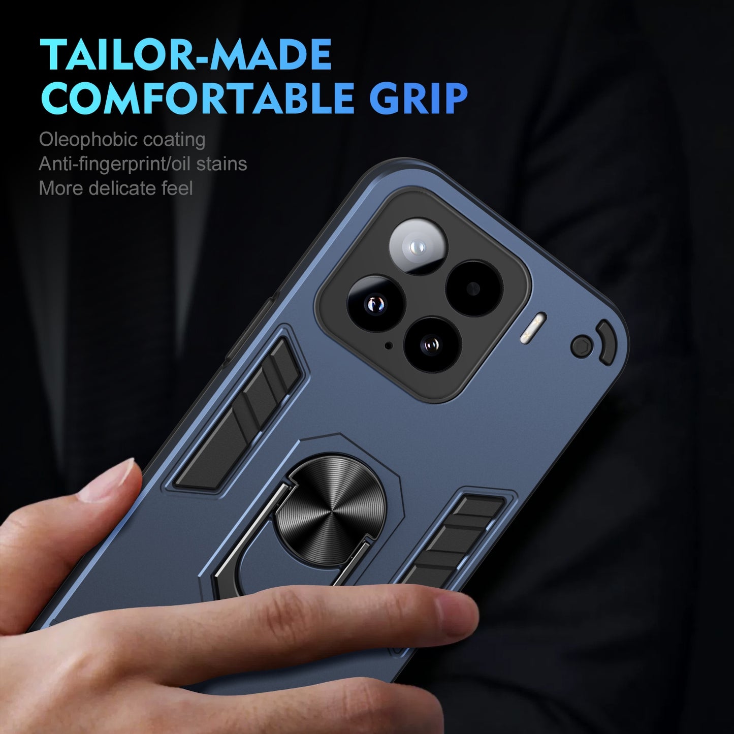 Shockproof Xiaomi 15 Phone Case with 360° Rotatable Metal Ring Holder, Magnetic Car Mount Stand, Ultra-Thin PC & Silicone Protection Cover