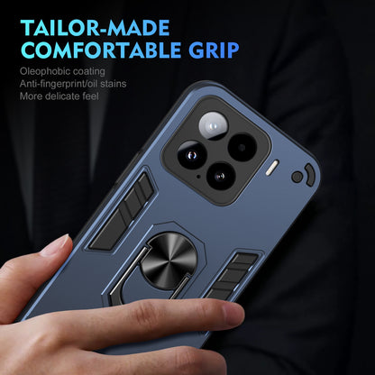 Shockproof Xiaomi 15 Phone Case with 360° Rotatable Metal Ring Holder, Magnetic Car Mount Stand, Ultra-Thin PC & Silicone Protection Cover